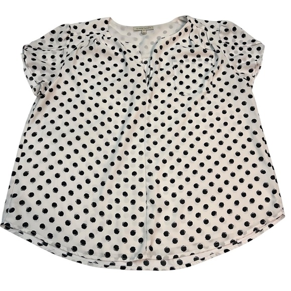 41 Hawthorn Tops - 41 Hawthorn XXL Polka Dot Blouse White Black Short Sleeve Top Lined Front